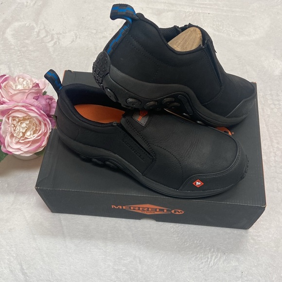 NEW IN BOX MERRELL Black Jungle Moc Steele Toe Slip On Shoes Size 11 - Picture 2 of 11
